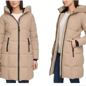 New❗️Calvin Klein Stylish Beige Hooded Puffer Coat